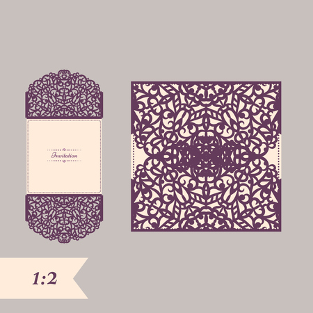 Abstract wedding cutout invitation template. Suitable for lasercutting. Lazercut vector wedding invitation template. Lazer cut vector. Lace folds. Gate fold wedding invitation mockup.のイラスト素材