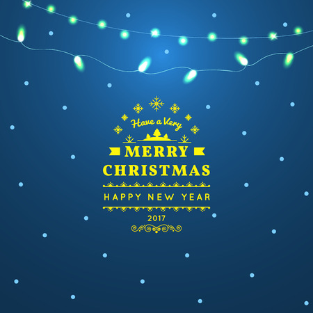 Christmas greeting card light . Merry Christmas holidays wish design and Garlands decoration. Happy new year message.のイラスト素材