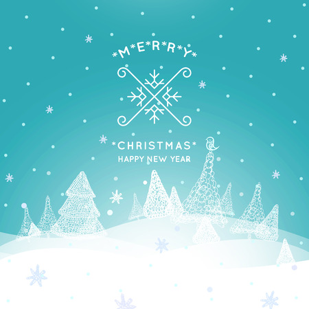 Merry Christmas Landscape, Christmas greeting card with winter background. Merry Christmas holidays wish design.Happy new year message. Vector illustrationのイラスト素材