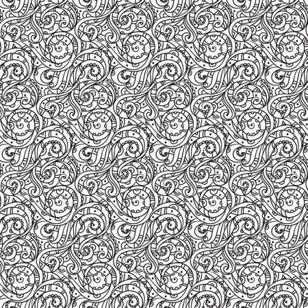 sea seamless pattern, black and white wave . Adult Coloring pages.のイラスト素材