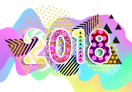 New year 2018. Colorful design. 3D Wavy Background. vectorのイラスト素材