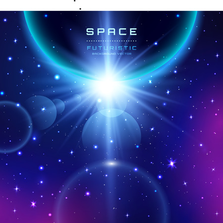 Planet earth with sunrise in space. Vector space background.のイラスト素材