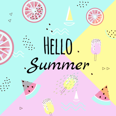 Sammer banner, poster. Punchy pastel. Trendy texture. Beautiful summer background with tropical...