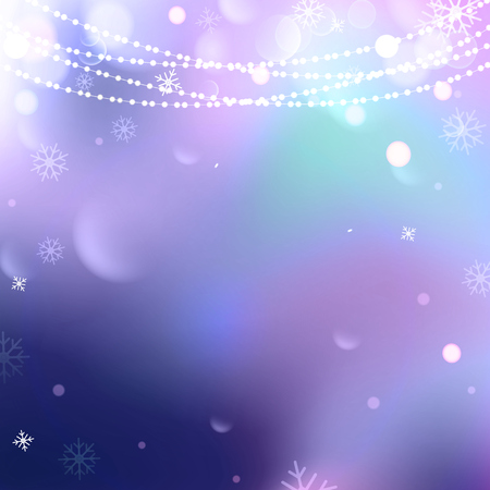 Christmas background with snowflakes, winter vector illustration. bokeh background, festive defocused lights and Garlands decorationのイラスト素材