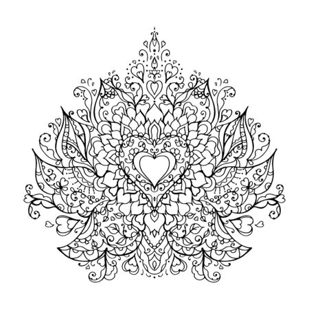 Mandala Art for Meditation, Color Therapy, Adult Coloring Pages, Stress Relief and relaxation (Valentine Version) with Heart shape for Valentine's Day Giftのイラスト素材