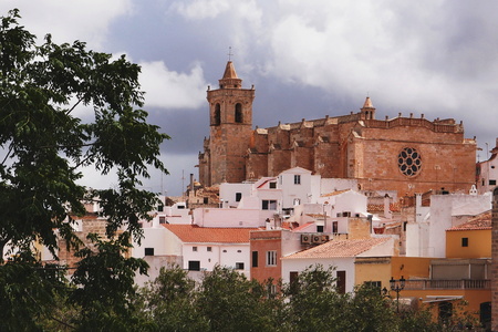 Panoramic View of the Cathedral in Ciutadella, Menorcaの写真素材