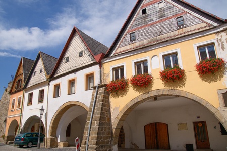 Medieval gable houses with arcades in Ustek, Czech Republicのeditorial素材