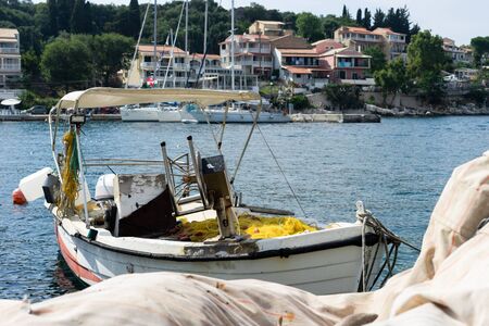 Fishing boat in harbor dock in summer day portの写真素材
