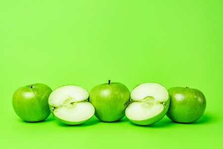 Green apples isolated on background organic healthy fruit abstract - copy space