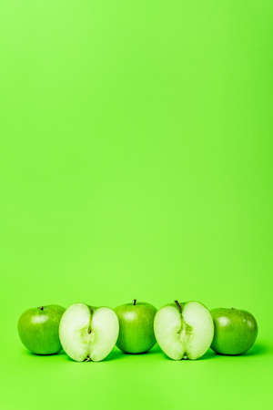 Green apples isolated on background organic healthy fruit abstract - copy spaceの写真素材