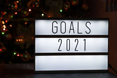 Goals in new year 2021 commitment decisions and resolutions concept on the dark background with copy spaceの写真素材