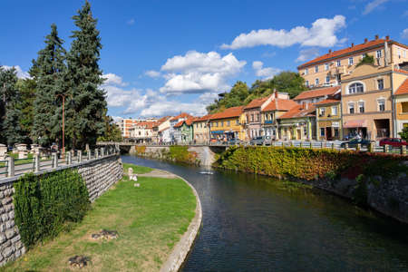 Knjazevac, Serbia - 10. 14. 2020: Knjazevac town in east Serbia old town with colorful houses and TImok river in sunny dayのeditorial素材