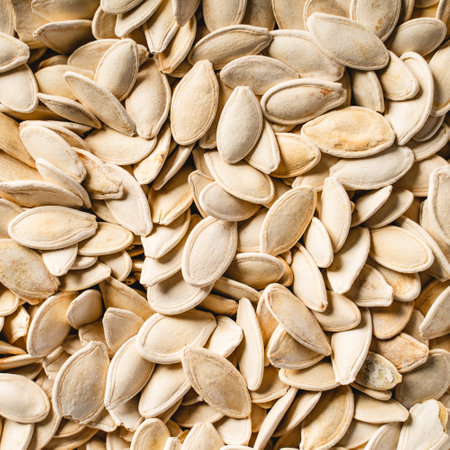 Full frame close up on salted baked fresh organic pumpkin seeds snackの写真素材