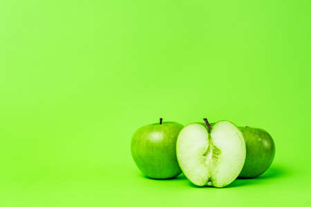 Green apples isolated on background organic healthy fruit abstract - copy spaceの写真素材