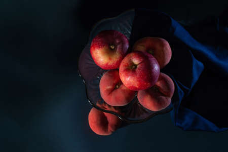 Apple and paraguay fruits on a glass pedestal fruit Stand, Fruits photography, Still life...