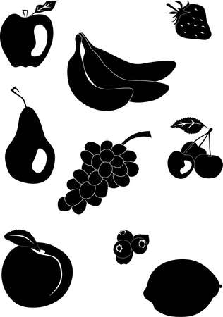 9 black fruits icons isolatedのイラスト素材