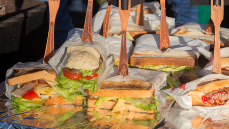 Many delicious variety of sandwiches on the streetの写真素材