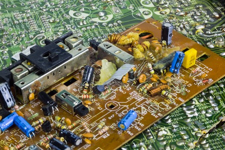 Closeup of electronic circuit board with processor