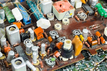 Closeup of electronic circuit board with processorの写真素材
