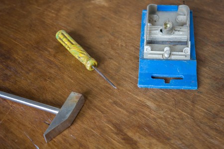 Set of mini tools hammer and screwdriver plane