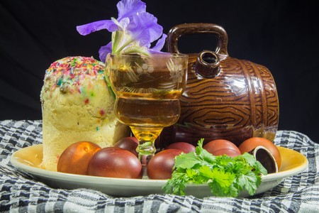 Easter cake eggs Krashenki wine red color on a black background