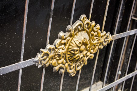 Beautiful wrought iron fence detail in the center of Tbilisi, Georgiaの写真素材