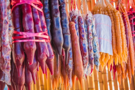 Various colorful spices on a market stall in Georgiaの写真素材