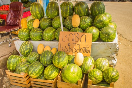 large ripe melons on the market in Georgiaの写真素材