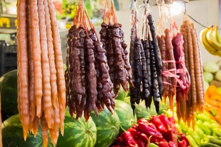 varied in form and color churchkhela Georgian marketの写真素材