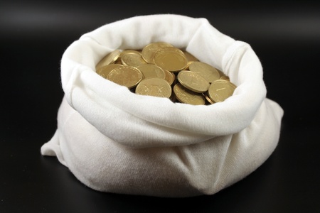 A bag with money against black background