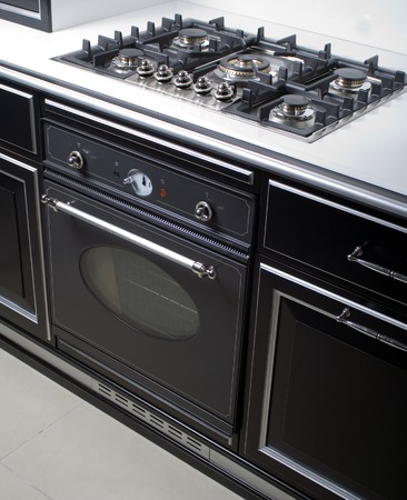 Modern large gas stove in luxurious kitchenの写真素材