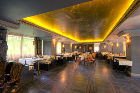 Luxurious italian restaurant interior with beautiful accessoriesのeditorial素材