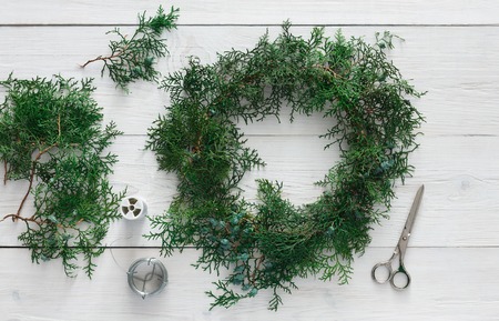 Creative diy craft hobby. Making handmade craft christmas ornaments and thuja tree garland. Home...