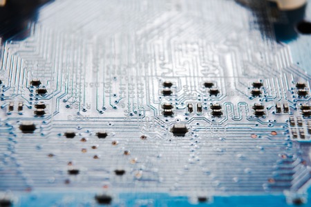 Laptop motherboard microcircuit closeup. Computer electronic parts background, macroの写真素材