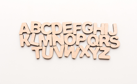 Wooden english letters, copy space. Alphabet study, abc, preschool education conceptの写真素材