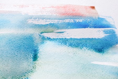 Abstract watercolor textured background. Hand painted brush strokes on white paper, contemporary art backdrop, copy spaceの写真素材