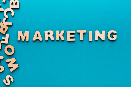 Word Marketing on wooden background. Business strategy, growth and development conceptの写真素材