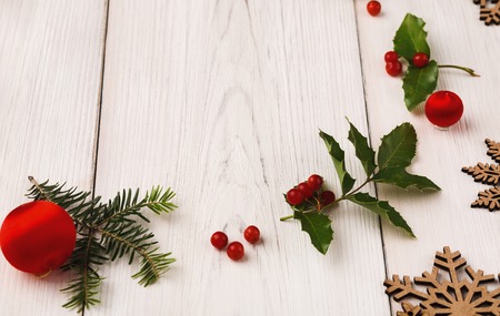 Creative diy hobby. Handmade tools for making modern christmas gift. White wooden table with craft accessories, copy space