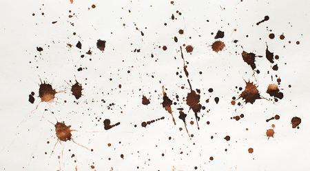 Set of coffee splashes isolated on white background. Collection of brown spots for grunge designの写真素材