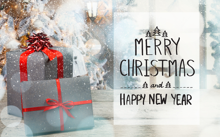 Merry Christmas and Happy New Year greeting card, abstract backgroundの写真素材