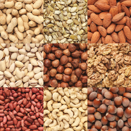 Collection of various healthy nuts, top view, closeupの写真素材
