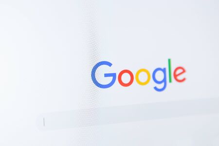 Kharkiv, Ukraine - December 11, 2018 : Google homepage logo on computer monitor with search bar,...