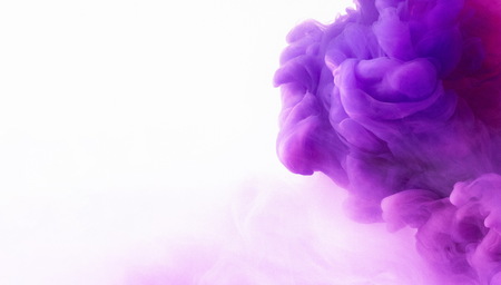 Purple and pink smoke cloud on white background, panorama with free spaceの写真素材