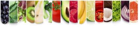 Healthy eating. Panorama collection of fresh fruits and vegetables, empty spaceの写真素材