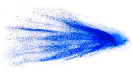 Freeze motion. Blue holi powder explosion on white background, panorama, indian festival