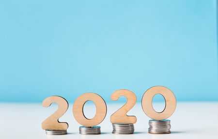 2020 concept. Rising of income, pensions and stable developement in new year, copy space