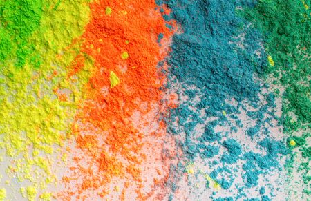 Placer of colorful holi powder for indian Spring festival on white backgroundの写真素材