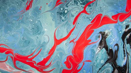 Modern art concept. Blue, red and black colored stains background