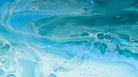 Trendy nature marble pattern with green, blue and white stains, panoramaの写真素材