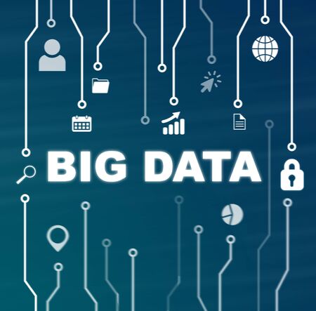 Big data technology and Internet concept on blue backgroundの写真素材